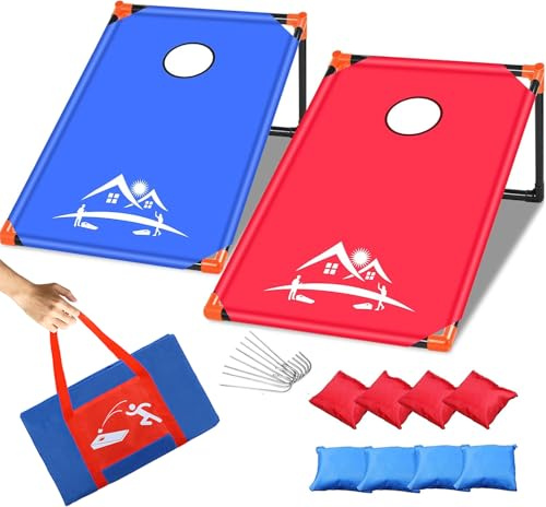 OBOVO Tragbar Cornhole Spiel Outdoor Cornhole Säckchen mit PVC gerahmt, 8 Bohnensäcke und Tragetasche für Kinder/Erwachsene, Hinterhof, Rasen, Strand Spiele Camping Corn Hole Strandspiele