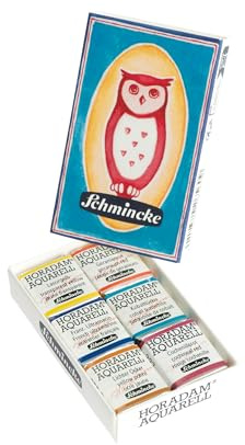 Schmincke HORADAM AQUARELL 74671097 - Set di 6 colori ad acquerello, 5 tonalità standard, colore speciale, rosso cocciniglia, 6 mezze ciotole