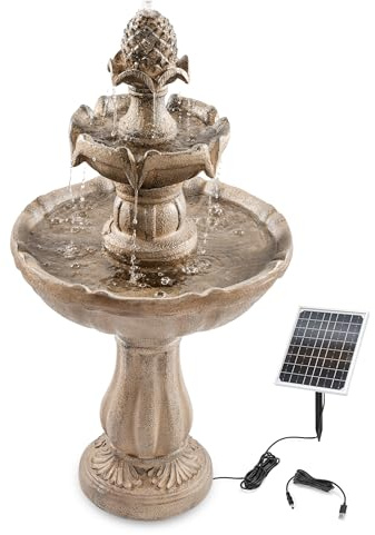 esotec Standbrunnen Solarbrunnen für draußen 83cm, USB, Pumpe, Akku, Solarmodul, Gartenbrunnen mit Wasserspiel, Springbrunnen solar für außen, Vogeltränke, Brunnen Garten 101389