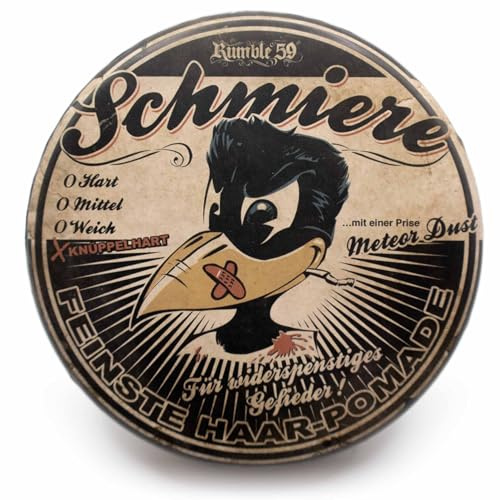 Rumble59 Schmiere Pomade, extra starker Halt, Rasierwasser Duft, 140 ml | Wachsbasiert, Made in Germany, Haarstyling Klassiker, Für sehr dicke und widerspenstige Haare