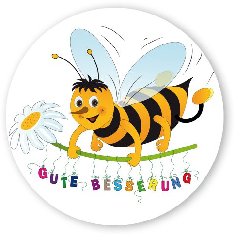 Geschenk-Aufkleber Gute Besserung mit Biene, rund Ø 30mm selbstklebende PE-Folie, 100 Stück auf Rolle