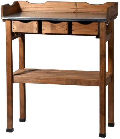 dobar® 29030e Pflanztisch mit 3 Schubladen | Gärtnertisch mit Ablageboden | Umtopftisch Kiefernholz | Blumentisch Massivholz | Gartentisch Outdoor | Verzinkte Arbeitsplatte | 80 x 40 x 90 cm | Braun