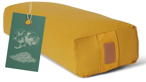 DoYourSports Coussin Carré de Yoga et Méditation »Paravati« - Yoga Bolster Zafu avec Remplissage de Coques d'épeautre Organique - 67 x 13 cm – Siege Méditation Confortable - Jaune Indien