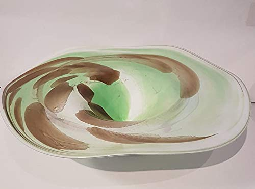 Oberstdorfer Glashütte Decoration Bowl large colored glass shell mouth blown green beige white crested Plate table decoration Diameter approx 40 cm