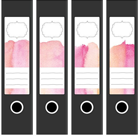 Ordneretiketten | 4 Aufkleber für breite Akten-Ordner | Aquarell rosa für Mädchen | selbstklebende Design Akten-Etiketten | Deko Sticker für Rückenschilder Ordnerrücken | zum Beschreiben