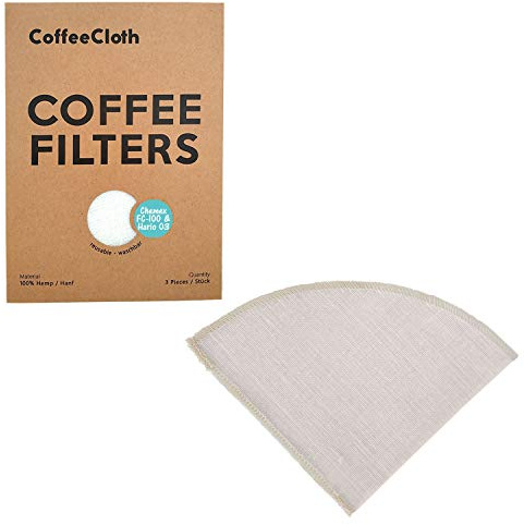 Earthtopia 3 Pack de Filtros De Café Reutilizables De Tela | 100% Cáñamo | Bolsas De Filtro de Café Y Eco-Amigables | Filtros Permanentes (Adecuado para Hario V60 03 y Chemex FC-100)
