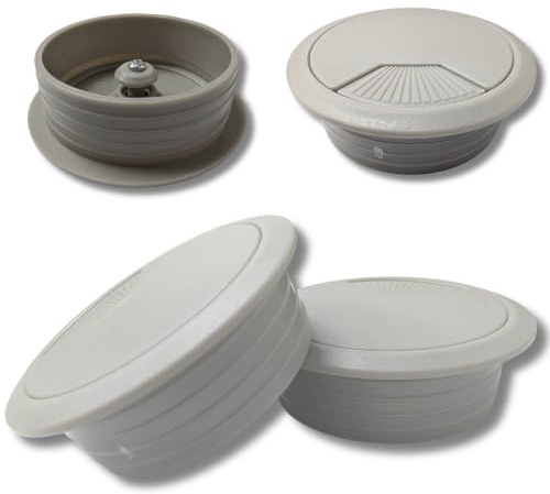 BricoShopping Juego de 4 pasacables para escritorio, pasacables eléctricos PC ordenador, orificio de 60 o 80 mm, pasacables para muebles, oficina, TV, tapón de plástico redondo (color gris)