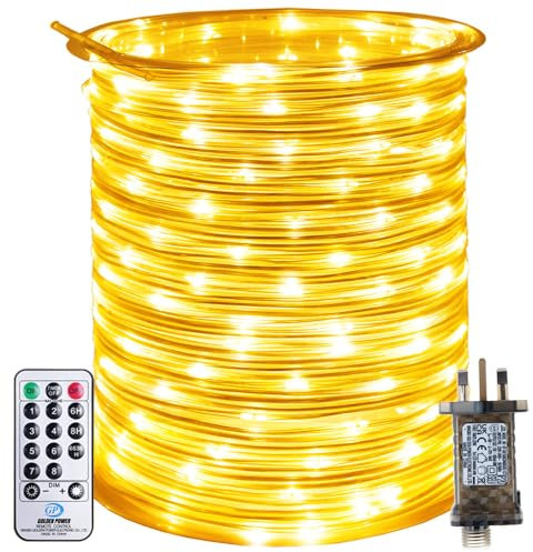 RcStarry 30M 300 LED Rope Lights, 8 Modes, Timer, Remtoe, Plug in Indoor Outdoor String Lights, Warm White, IP67 Waterproof Fairy Lights for Garden, Patio, Deck, Landscape Lighting, Bedroom and More