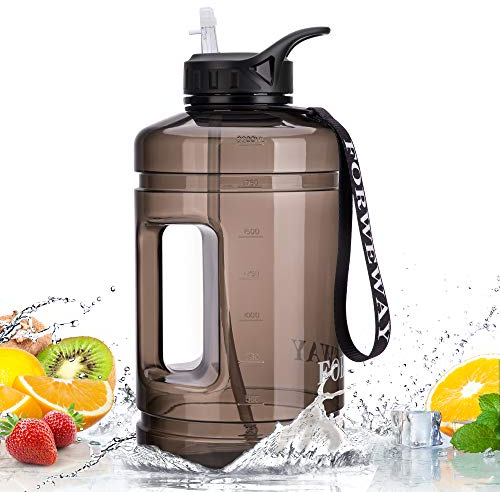 FORWEWAY Groß Trinkflasche mit Strohhalm 2,2 Liter, BPA Frei Auslaufsicher Sport Wasserflasche mit Tragegriff für Gym Bodybuilding Outdoor Sport Büro