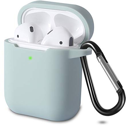 KOKOKA Schutzhülle für AirPods 2 & 1, Silikon-Schutzhülle für AirPods 2 & 1, LED-Anzeige, unterstützt kabelloses Laden mit Karabiner, Cloud Grey