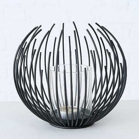 Windlicht Kerzenhalter mit Glaszylinder Eisen schwarz H 16 cm