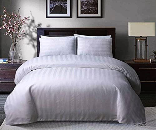 Bedtime Comforts Ltd 7' EMPEROR SIZE WHITE SATIN STRIPE LUXURY DUVET QUILT COVER + PILLOW CASES (Hotel Quality) 300TC -114 x 86