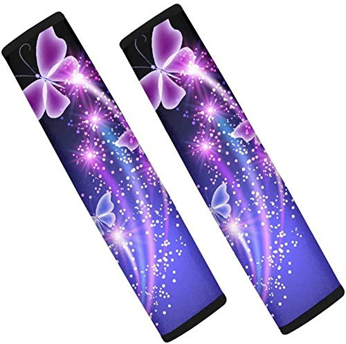 Dolyues Lila Sicherheitsgurt-Abdeckung für Frauen Erwachsene, Bling Schmetterling Plumeria Universal Auto Sicherheitsgurt-Polster Abdeckung