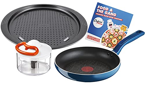 Chefclub by Tefal Set de cuisine Food & The Gang Poêle 24 cm, Hachoir manuel 5 sec 500 ml, Plaque à pizza 34 cm G805S304