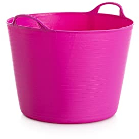 RED HOG Gartenkorb Kunststoff 42L Griffe Haltbarkeit: 120 kg Flexi Bag Wäschekorb Rund Behälter für Haus, Garten, Gebäude, Superstark, Mehrzweck, Verstärkungsrippen, Rissbeständig, Fuchsie