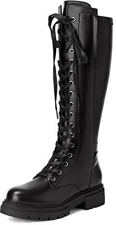 DREAM PAIRS Donna Stivali Alti al Ginocchio Stringate Scarpe Corte Caviglia Casual Boots Nero SDKB2203W-E Taglia 38 (EUR)