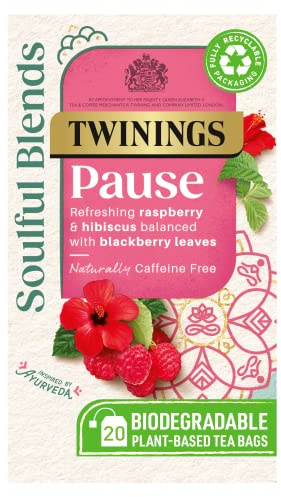 Twinings Soulful Blends Pause Inspired by Ayurveda - Refreshing Raspberry & Hibiscus Herbal Tea Infusion with Blackberry Leaves - 20 x Biodegradable Tea Bags