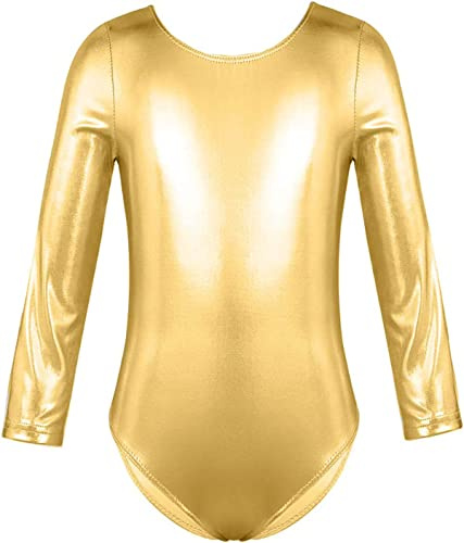 FUREINSTORE Ballet Gymnastics Classical Shiny Elastic Dance Leotard Girls Long Sleeve Round Neck Ballerina Leotard