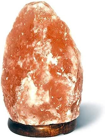 Lampada di Sale Rosa dell'Himalaya naturale forma Grezza, con base in legno e completa di lampadina (Peso 1/2 KG)