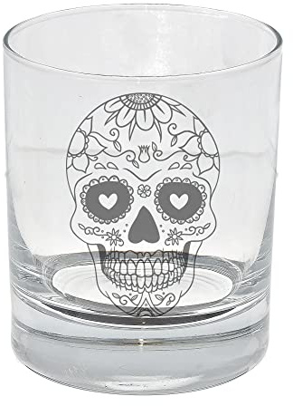 Sugar Skull Design Whisky Scotch Bourbon Glass Birthday Gifts For Her Sugar Skull Scotch Whisky Glass Birthday Presents For Him Sugar Skull Design Engraved Scotch Whisky Glass Sugar Skull Glass Gifts