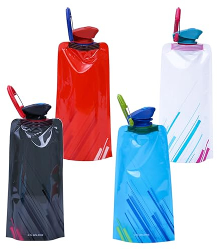 Dfuqanb 4 Stück Faltbare Wasserflaschen, Zusammenklappbare Flexible Wasserflaschen, Wiederverwendbare Wasserflasche, Faltbare Trinkflasche, zum Wandern, Abenteuer, Reisen, 700 ml