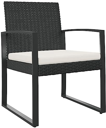 vidaXL Garten Esszimmerstuhl 2 STK., Gartenstuhl mit Kissen, Rattanstuhl Stuhl mit Armlehnen, Balkonstuhl Gartenmöbel, Schwarz PP-Rattan