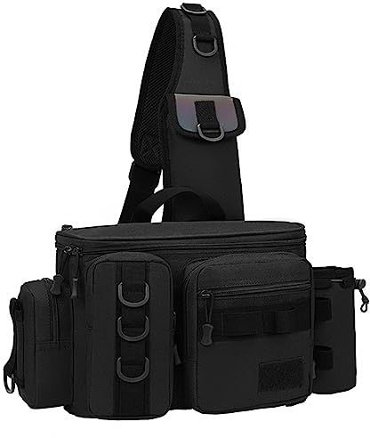 Angeln Umhängetasche mit Rutenhalter - Wasserdichter Angelrucksack Angeln Tasche Multifunktional zur Angelgerät Aufbewahrung und Organisation