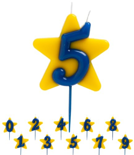 dekora - Vela Cumpleaños Solidaria | Velas Especiales de Estrella - Velas Doble Mecha Fundación Pequeño Deseo - Número 5