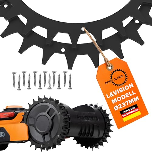 ROBO CLAWS Mähroboter Spikes aus Edelstahl in schwarz für Modelle Worx L & Vision - Poliert - Entgradet - Gesenkte Schraubenlöcher - 3 mm, ⌀235 mm - Mähroboter Zubehör mit 16 x Edelstahlschrauben