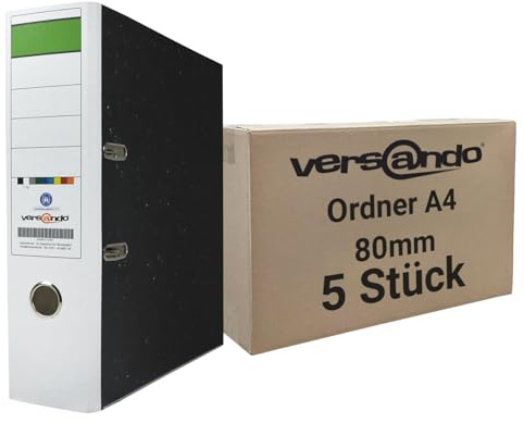 versando 5x breiter Premium Ordner DIN A4 Rücken 8cm Aktenordner | Ringordner - Blauer Engel zertifiziert - weiß
