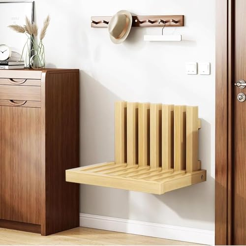 Ultra-Sottile Sedie Pieghevoli Sgabello a Muro Pieghevole a Muro Sgabello Cambio Portico Nascosto Sedia in Legno massello da 150 kg -41X34X5CM (Color : Wood)