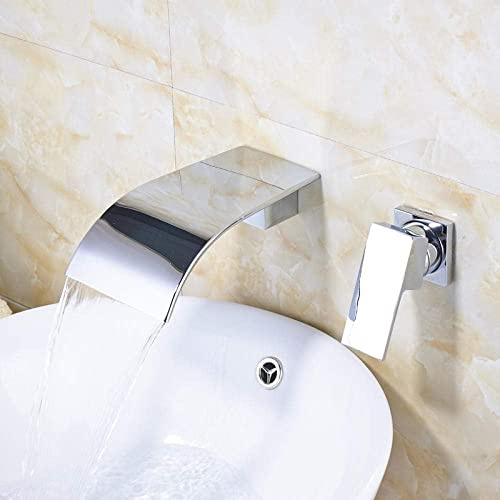 Basin Faucets Luxury Two Holes Wall Mounted Waterfall Tap Bathroom Hot and Cold Mixer Taps-Chrome A