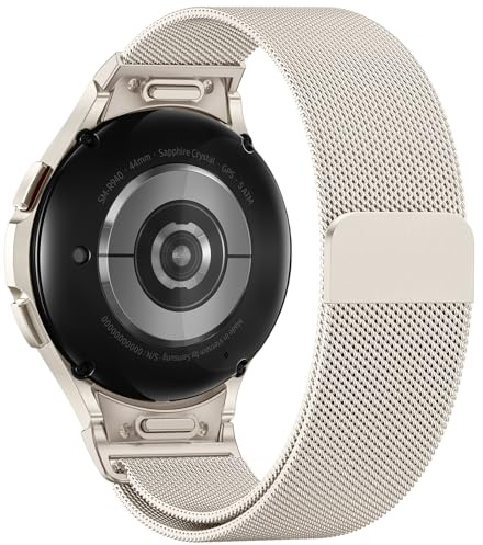 Faliogo One-Click Metallarmband kompatibel mit Samsung Galaxy Watch 7/6/5/4 FE, keine Lücke Magnetarmband für Watch 5 Pro/6/4 Classic, 42-47mm, 40-44mm, Starlight