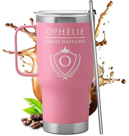Maverton Mug Isotherme Personnalisable Rose en Acier Inoxydable 600ml | Gobelet Isotherme avec Paille et Boîte Cadeau, Mug Collegue, Cadeau Collegue de Travail Femme femme forte