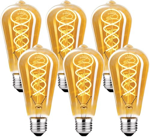 DUTSUGUAR Edison Vintage Glühbirne E27, LED Vintage Dimmbar 4W ST64 Glühbirne E27 Warmweiß, Ideal für Dekorative Nostalgie und Retro Beleuchtung, Bernstein - 6 Stück