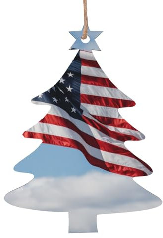 Luckily&Day Amerikanische Flagge Druck Weihnachtsbaum Form Weihnachtsbaum hängende Holzornamente Tür Geschenke Schilder Xmas Decor 6 Stück