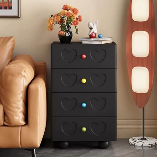 GUAWJRZDP Kommode Mit 4 Schubladen, Holzschrank, Kommode, Schubladenaufbewahrung Mit Farbigen Griffen, Schubladen-Organizer-Aufbewahrung, for Schrank, Wohnzimmer, Flur(Nero,L50cm/19.6in)