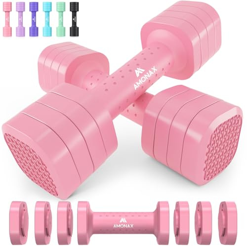 Amonax Justerbart hantelset, 0,9 kg/1,4 kg/1,8 kg/2,3 kg hantelpar, 4-i-1 vikter hantlar set kvinnor män, gratis vikter för hemmagym, träning handvikter för styrketräning