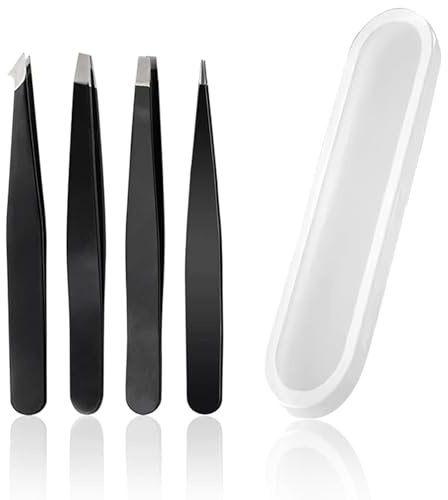 4 pinzas profesionales, pinzas para cejas para vello facial, mujeres y hombres, pinzas de precisión de acero inoxidable para depilación encarnada, eliminación de puntos negros, extensión de pestañas,