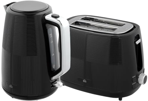HOMCOM Kettle and Toaster Set Kettle & 2 Slice Toaster Kitchen Set, Black