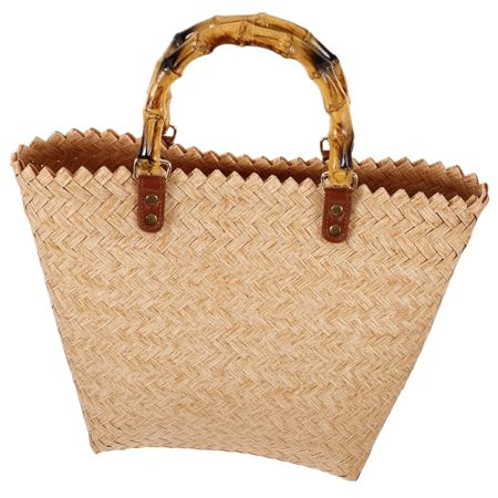 CALLARON Strandtasche Handgefertigt Geflochtene Rattan Tasche Handliches Strandkorb Design Großes Fassungsvermögen Natürliche Strohtasche Für Frauen Und Mädchen Beige Sommerurlaub Beach Bag