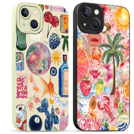 Yirlbey 2 Stück für iPhone 13 Hülle 6,1 Zoll Collage Sommer Handyhülle Aesthetic Summer Motiv Muster Design, Weiche Bunt Silikon TPU Bumper Ultra Dünn Kameraschutz Schutzhülle Mädchen Case