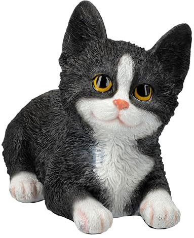 Figuren Shop GmbH Katzenfigur spielendes Kitten – Dekofigur Katze schwarz-weiß, Tierfigur 14 cm