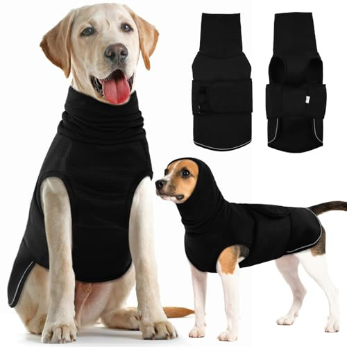 IDOMIK Hunde-Kapuzenpullover, atmungsaktiv, für Gewitter, Feuerwerk, Tierarztbesuche, Trennung, verstellbare Haustier-Kapuzenpullover zur Geräuschblockierung und Gehörschutz, Schwarz, Größe M