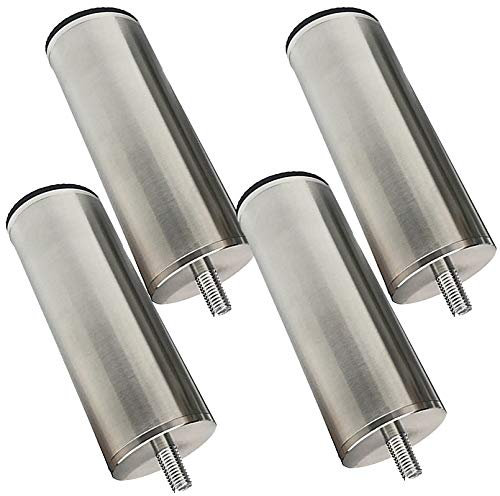 Möbelbeine aus Edelstahl, gebürstet, für Sofa, Metallfüße, rundes Glas-Tischbein, M10-Gewinde für Bett, Couchtisch, Schränke, Regale, silberfarben, verstellbar, 7,4 cm, 49,6 cm