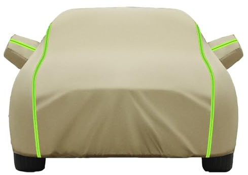 Autoabdeckung Outdoor für 𝖵W 𝖳ouran 2015-2024 Auto Abdeckplane Vollgarage Wasserdicht Allwetterschutz UV Schneesicher Sonne Staubdicht Autoplane mit Reißverschluss und Reflektierende Streifen,Khaki