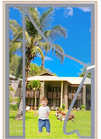 Seitliche Öffnung Fliegengitter Magnet Tür 105x205cm Grau Fliegenvorhang Magnet Balkontür Ohne Bohren Magnet Fliegengitter Automatisch Verschließen für Wohnzimmer Terrassentür