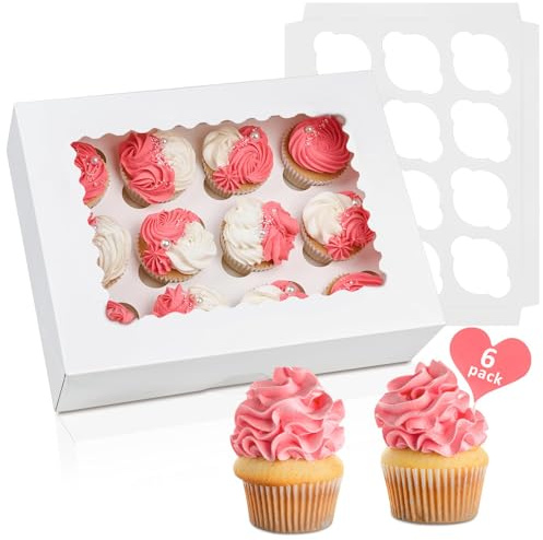 Sivaopa 12 Hole Cupcake Boxes, 6 Pack,Multifunction Inserts cake boxes for cupcakes, White Cupcake Boxes For Carrying And Displaying Tasty Muffins, Fairy Cakes, And Treats