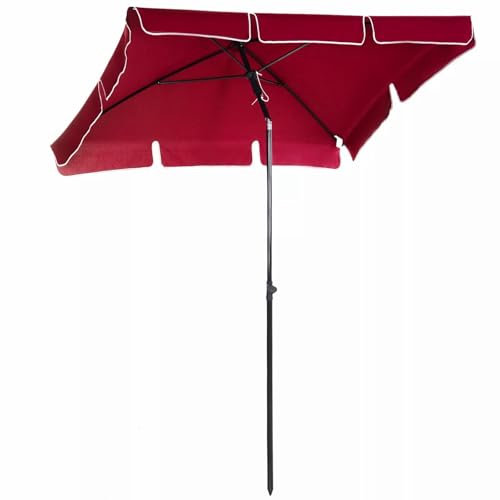 NOIRDA Parasol de Jardin rectangulaire 200 x 130 cm avec Toile inclinable, Parasol de terrasse avec Volants et Protection UV, pour Balcon, terrasse, Plage, marché(Red)