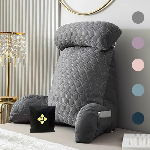 Almohada terapéutica de lectura con reposabrazos, cojín de apoyo lumbar para cama, funda lavable y bolsa, respaldo ideal para leer, jugar y relajarse